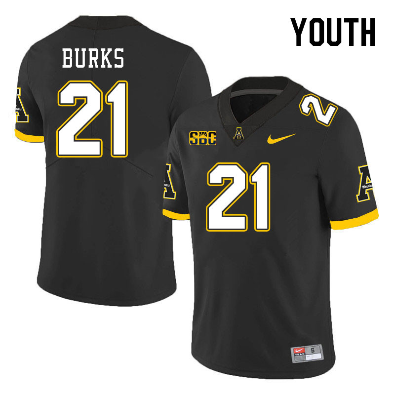 Youth #21 DJ Burks Appalachian State Mountaineers College Football Jerseys Stitched Sale-Black - Click Image to Close